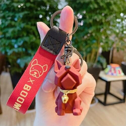 Acrylic Bulldog Dog Keychain Animal Acrylic Keyring 3D Boyfriends Gift Ideas Kawaii Car Key Key Fobs Lanyards Keyrings