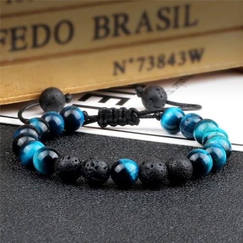 Multicolor Tiger Eye Beads Bracelets Handmade Braided Natural Black Lava Stone Charm Bracelet Men Women Adjustable Yoga Jewelry