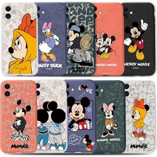 Disney Mickey Mouse Minnie Phone Case for Iphone 1112 Pro Max Xs X Xr 7 8 Plus 6 6s Liquid Silica Gel Fall-resistant Phone Cover