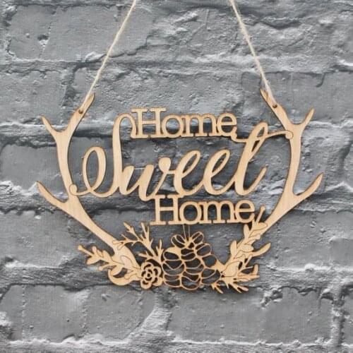Home Sweet Home Sign Wooden Wreath Family Wall Antler Stag