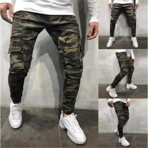 Mens Camouflage jeans Fit Stretch-Fit Jeans Business Casual printing pencil pants Classic Style Fashion Denim Trousers Male Blac