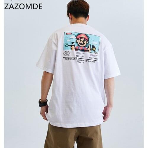 ZAZOMDE Hip Hop Streetwear T Shirt Japanese Anime Boy Print Harajuku Cotton Short Sleeve Tops Tees 2021 Men Summer T-Shirt