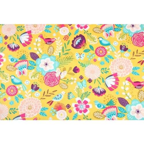 110cm Width Nordic style Cartoon Bird And Flower Printed Cotton Fabric For Boy Cloth Hometextile Cushion Cover DIY Sewing