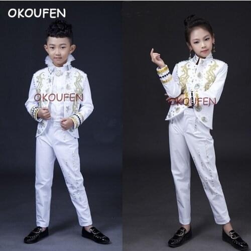 Customized Adult Kids model show stage costumes set handmade diamonds crystal jacket bar singer the host stage coat