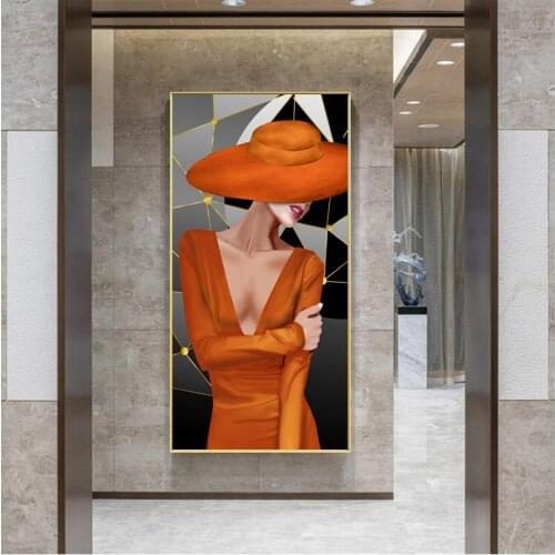 Dancing Beautiful Girl In Orange Dress Canvas Painting Wall Art Nordic Posters and Prints Wall Pictures for Living Room Decor