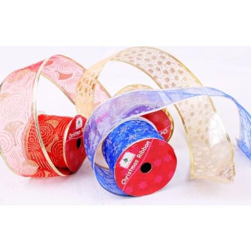 Xmas Rattan Christmas Tree Decoration DIY Bow Gift Ribbon Gold Red Blue Pink For New Year Xmas Home Party Decoration 2.7m*5cm