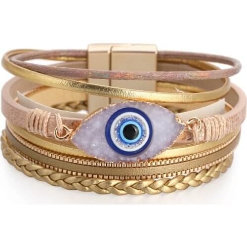 Hot Selling Popular Ethnic Style Multi-layer Bracelet Devils Eye Accessories Wide Leather Exaggerated Bracelet Wholesale