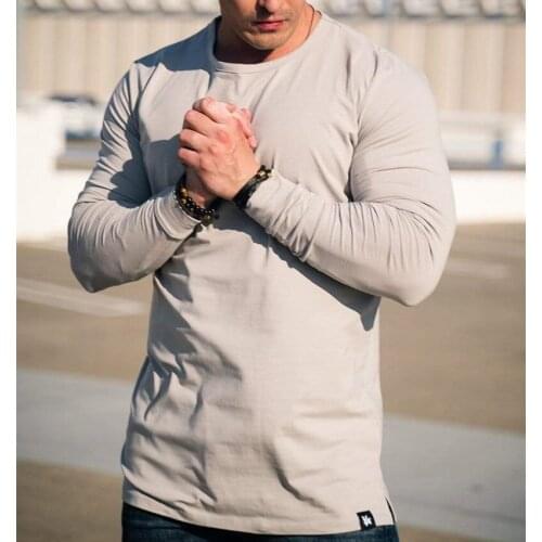 Men Cotton Long Sleeve Gym T Shirt Male Basketball Jersey Compression Shirt Workout Fitness Top Training Wear Running Tracksuit