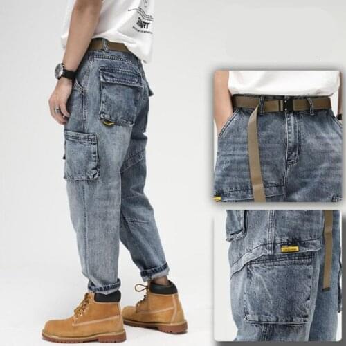 Trousers Loose Mens Jeans Harlan Jeans Man Baggy Blue Harem Jeans Male Bottoms Plus size 44