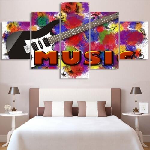 Wall Art Home Decoration HD Printed 5 Panel Guitar Music Graffiti Modern Painting On Canvas Posters Framework Living Room