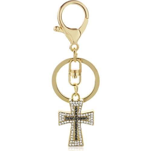 Delicate Dalaful Unique Crystal Cross Unique Keychains Chic Lucky Purse Bag Pendant For Car Women Accessories Keychains DK310