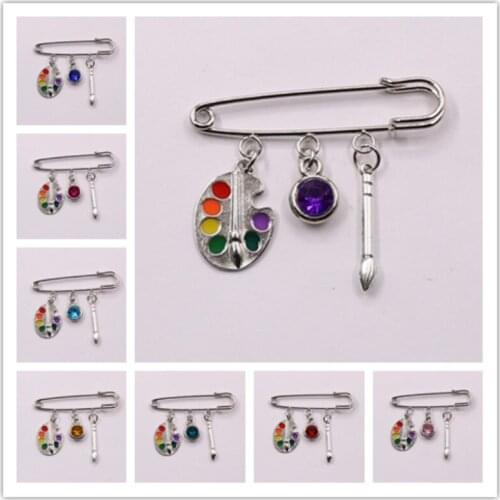 New Painter Tools-palette and Brush brooch Personality Multicolor Birth Stone Pendant brooch DIY Suitable for brooch