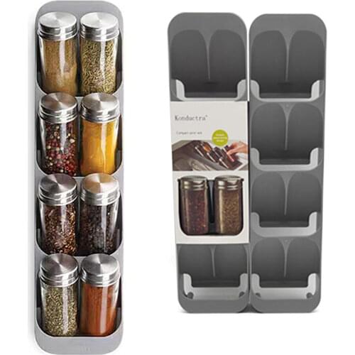 Eight Slots Drawer Condiment Seasoning Bottle Storage Holder 8 Grid Crucible Storage Organizer Condiment Tank Kitchen Organizer