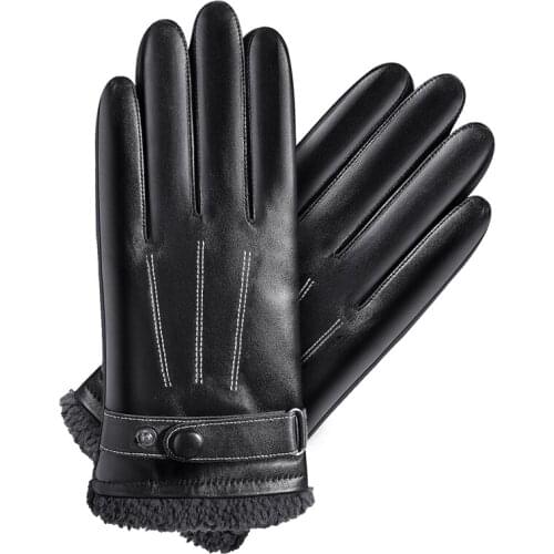 Touch Screen Mens Gloves Winter Leather Gloves Mens Plush Thickened Warm Windproof Waterproof Motorcycle Riding Gloves