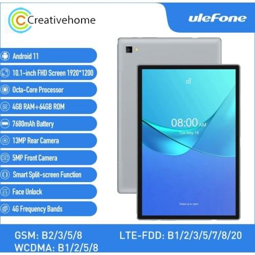 Ulefone Tab A7 4G Phone Call Tablet 10.1 inch RAM 4GB ROM 64GB Face Unlock 7680mAh Battery Android 11.0 SC9863A Octa-core 1.6GHz
