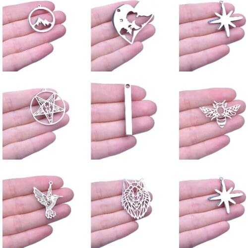 5Pcs/Lot Stainless Steel Mountain Range Aninal Wolf Bird Charms Mother Baby Pendant For Women Men Best Gift Jewelry Dropshipping