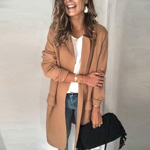 Simple Ladies Suit 2020Retro Distressed Mid-length Jacket Fake Pocket Cardigan Slim Fit Elegant Office Clothes Autumn Coat Madam