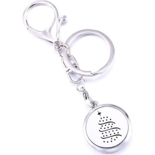Christmas Tree Stainless Steel Fashion Perfume Aroma Locket Keychain Aromatherapy Essential Oil Diffuser Box Keyring Jewelry