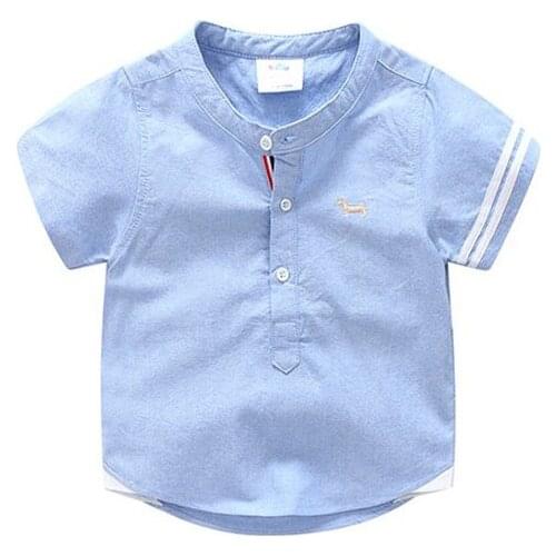 Boy short sleeve shirt Chinese style stand collar summer childrens clothes