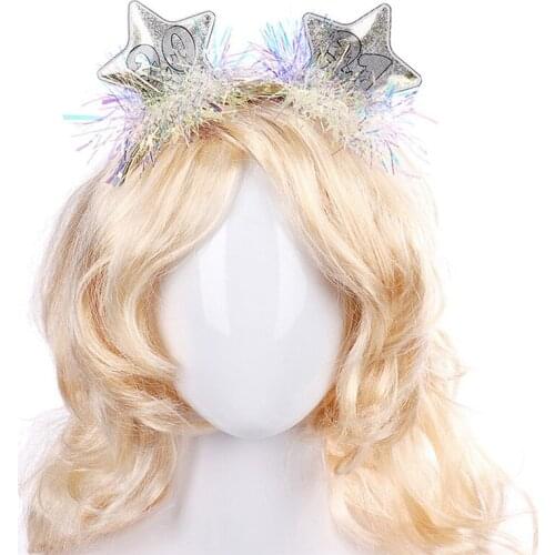 Christmas Stars Hairhoop 2021 New Year Celebration Creative Unisex Party Coloured Ribbon Decoration Props Hair Accessories