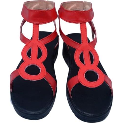 OLOMLB Womens Japanese Onmyoji Sandals Flats Holes Summer Flip-flop Cosplay Slingbacks Black Red Shoes Cosplay Oversize 34-46