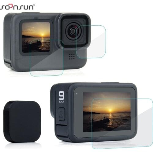 SOONSUN 2 Sets Tempered Glass Screen Protector Lens Protective Film + Lens Cap for GoPro Hero 9 Black Camera Go Pro 9 Accessory
