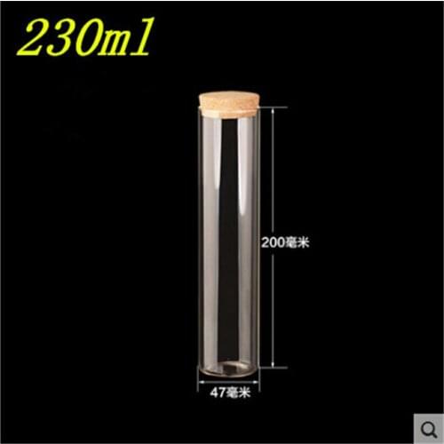 47*200mm 230ml Glass Bottles Vials Jars Test Tube With Cork Stopper Empty Glass Transparent Clear Bottles 6pcs/lot