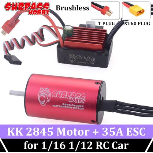 SURPASS HOBBY Waterproof KK 2845 Brushless Motor 35A ESC 2S T/XT60 Plug Combo for 1/12 RC Buggy Wltoys A949 A959 ARRMA Traxxas