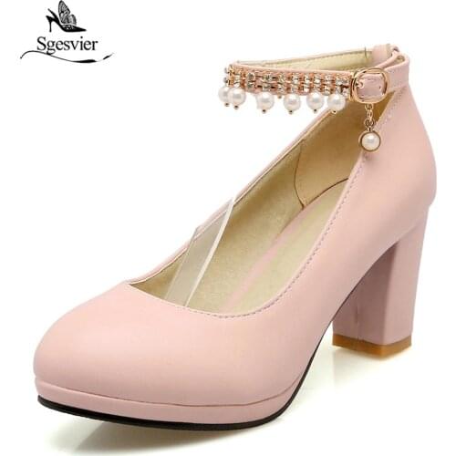 Sgesvier Sexy Round Toe Womens High Heel Pumps Shoes Spring Autumn Female Thick Heels Pumps Ladies Single Shoes Size 32-48 B215