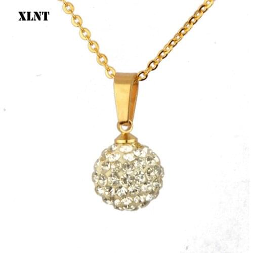 XLNT Stainless Steel necklace female short design crystal Shambhala ball chain elegant brief anti-allergic