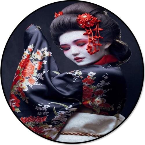 Japanese Woman Red Sakura Kimono Printed Children Carpets Baby Crawling Round Area Rugs For Living Room Coffee Table Mat