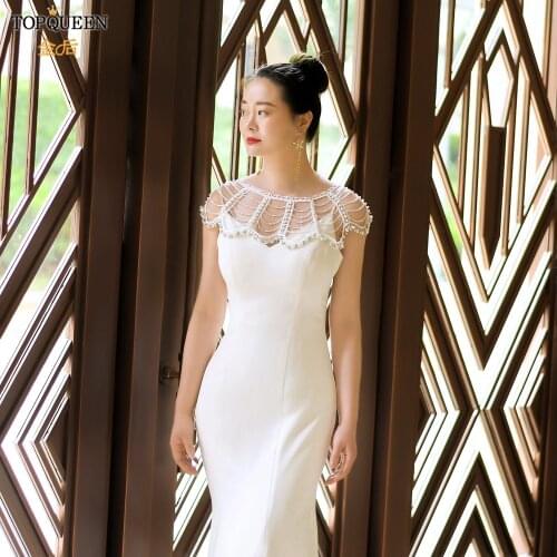 YouLaPan G07 Bling Diamonds Bridal Shawl Jacket Crystals Beads Cape Mesh Appliqued Pearls Wedding Shrugs for Women Ladies Bolero