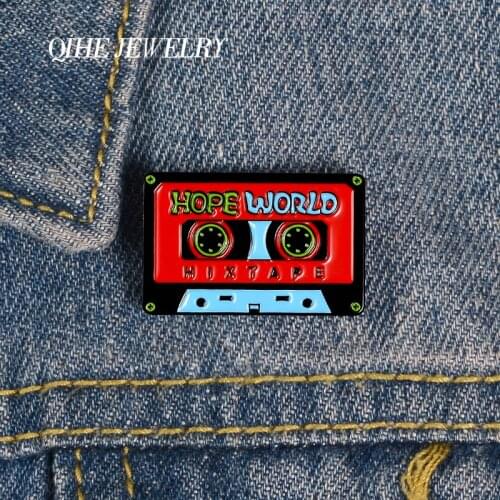 QIHE JEWELRY Rock spirit Hope World Brooches Pins Retro Tape Hard Enamel Metal Pins Denim Clothes Badges Pins Gift For music fan