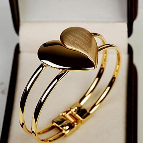 New Fashion Women Love Heart Bracelet Multilayer Chain Bangle Gift Double Heart Golden Big Glossy Gift For Women Wholesale