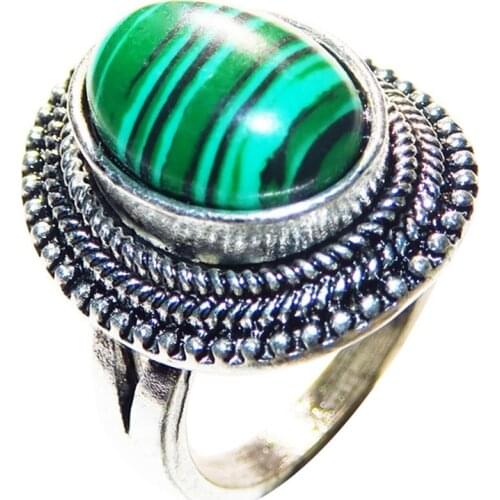 For Women Men Fashion Jewelry 1Pcs Fashion Jewelry Green Nature Malachite Stone Silver Plated Ring