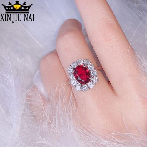 Ruby Square Engagement Ring Womens Inlaid Full Diamond Shine Rhinestone Luxury Party Womens cubic zirconia ring Jewelry