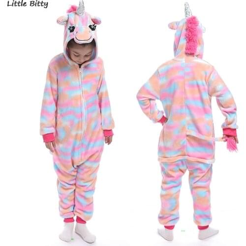 Winter Flannel Pajamas Unicorn Costume Animal Pajamas Overall Oneises Kids Kigurumi Pyjamas Pijamas Unicorn Children Sleepwear