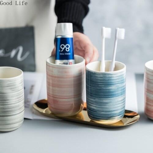 1 Set Ceramic Handmade Tooth Brushing Mug Household Toiletry Couple Mouthwash Cup Hotel Tooth Cylinder Cups Bathroom Tumblers
