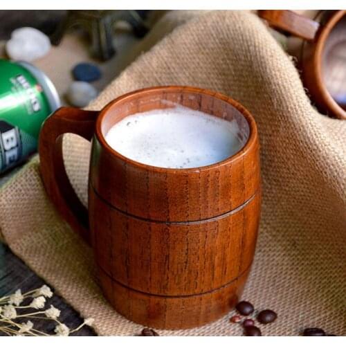 1pc Classic Style Natural Wood Cup Wooden Beer Mugs Drinking For Party Novelty Gifts Eco-friendly 350ml