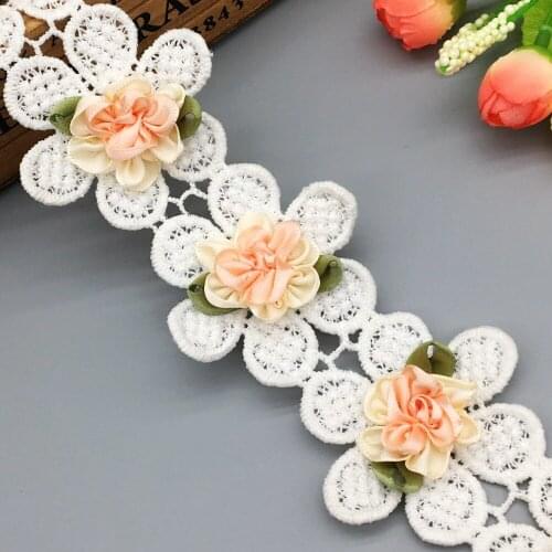 1 Yard Yellow Ribbon Flowers Lace Trim Applique Trimmings Ribbon Fabric Embroidered Child Dress Wedding Sewing Craft Decorationt