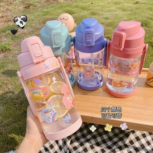 1450ML Transparent Plastic Water Bottles 500ml with Straw Creative Frosted Water Bottle with Portable Rope Travel Tea Cup