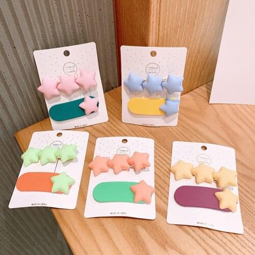 Korean Version of the New Childrens Frosted Resin Five-Pointed Star Hairpin Baby Broken Hhair Accessories Sweet Hairpin