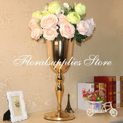 21.6 Inches Tall Gold Metal Vases Wedding Decoration Party Road Lead Centerpiece Metal Flower Vase