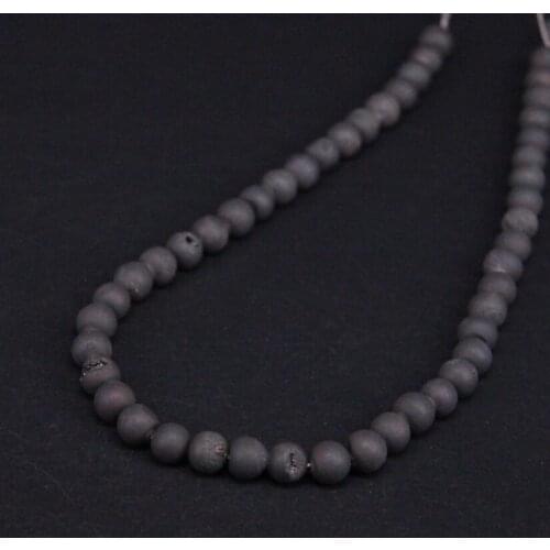 3Strand/Lot,6-12mm Gun Black Titanium Natural Agates Drusy Geode Round Loose Beads Wholesale,Necklace Bracelet Jewelry Making