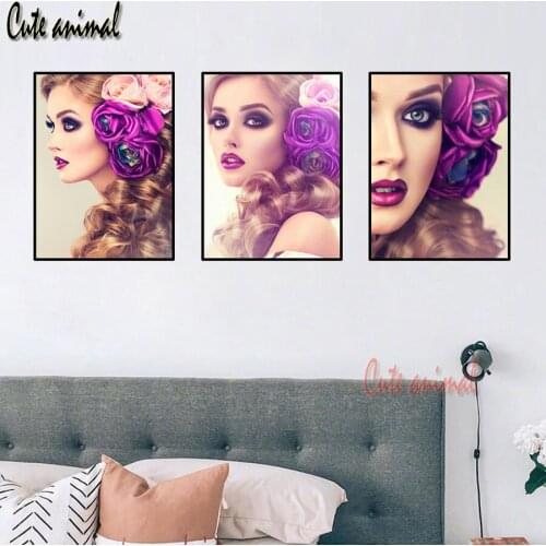 3 PCS 5D Diamond Painting beauty flower Full Square Diamond Embroidery Cross Stitch modern makeup smoky eyes Decoration For Home