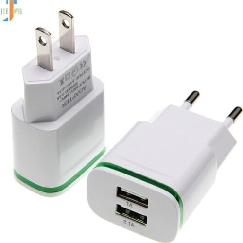 300pcs/lot 5V 2A EU US Plug LED Light 2 USB Adapter Mobile Phone Wall Charger for IPhone 7 8 IPad Samsung Xiaomi Huawei LG Sony
