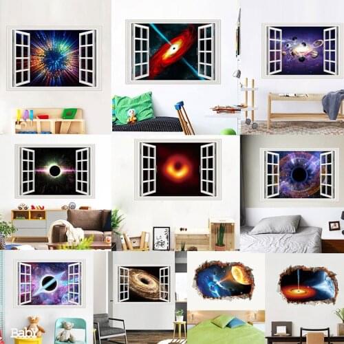 3D Window broken wall wonderful Cosmic space Black hole 3D Wall Sticker Removable Wallpaper kids room Home Decal Home Decor