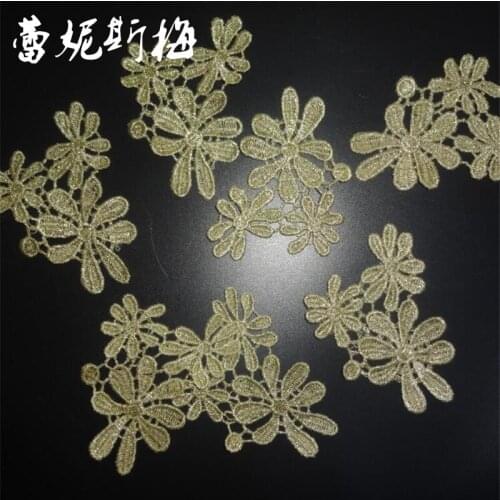 5Pc Gold Small Free -Shipping 8X5.5cm Wedding Head Ornaments Lace Applique Lace Trim Dress DIY Lace Accessories BD0375