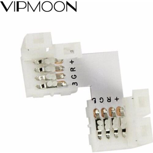 5Pcs L Shape Solderless Clip-on Coupler Connector 10mm 4 Pin Corner Right Angle Connector For 5050 2835 3528 RGB LED Strip Light
