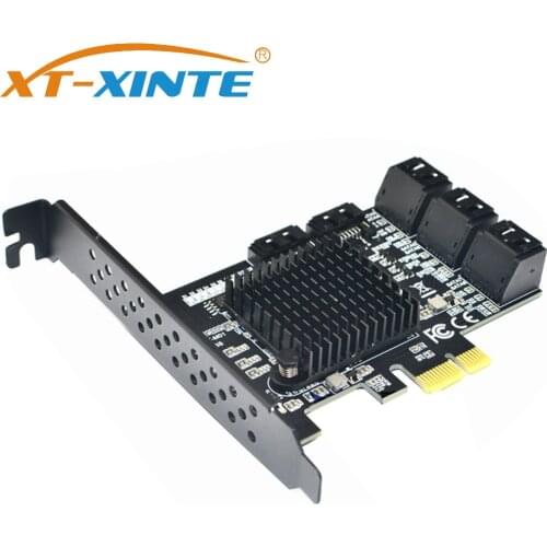 XT-XINTE 88SE9215 Chip 8 Ports SATA 3.0 to PCIe Expansion Card PCI Express SATA Adapter SATA 3 Converter with Heat Sink for HDD